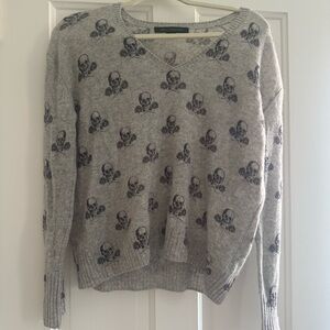 Skull Cashmere Gray Skull Rose Sweater XS